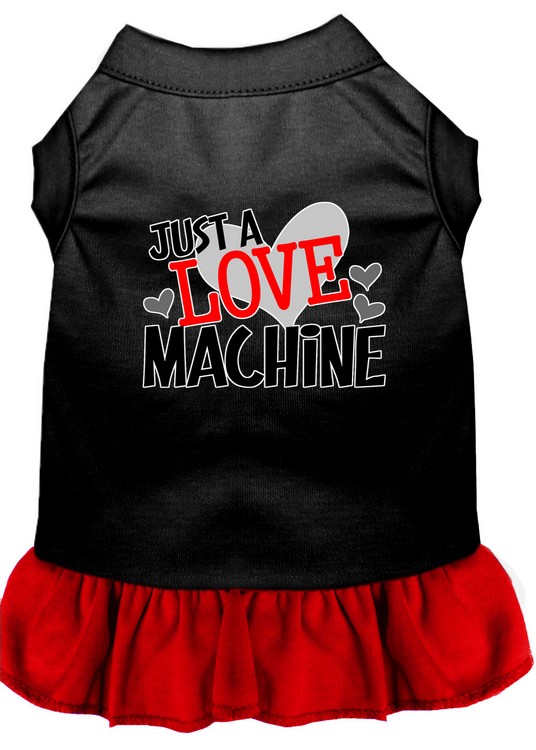 Love Machine Screen Print Dog Dress Black with Red Med